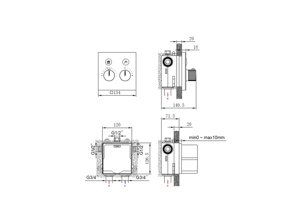Thermostatische inbouw regendoucheset - Fossa