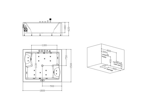 2 persoons inbouw massagebad - Malka