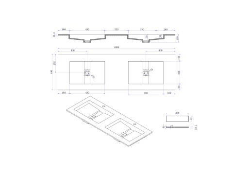 Inbouw wastafel - Solid surface - Ash