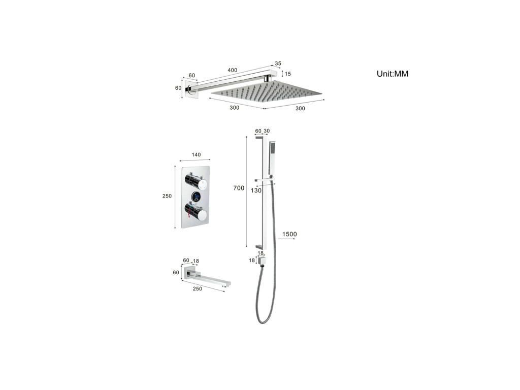 Inbouw regendoucheset - Digitaal display - Vincent