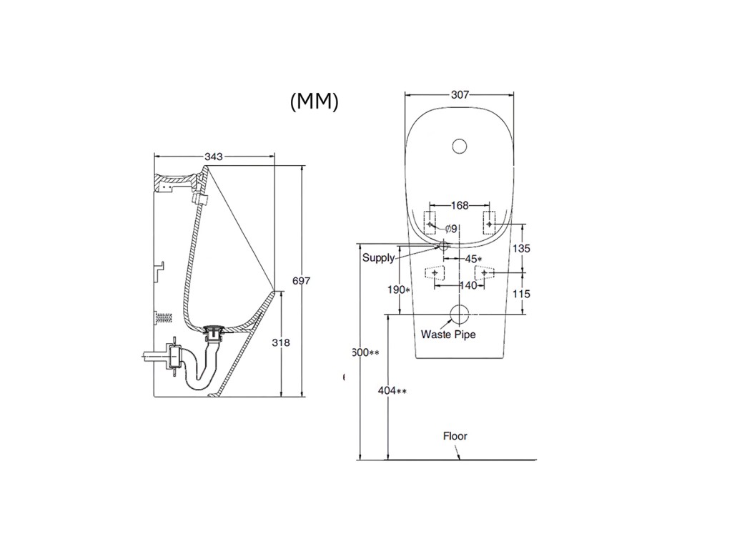 Hangend urinoir - Automatische spoeling - Sensor - Antonio