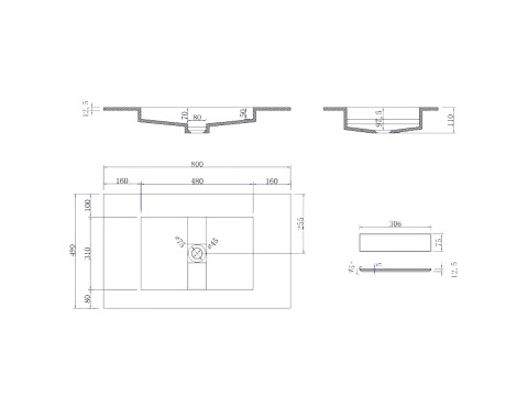Inbouw wastafel - Solid surface - Ash