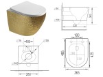 Hangend rimless toilet - Alaska - Goud met witte deksel
